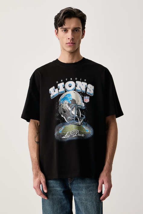 Les Deux T-shirt męski bawełniany Les Deux x Detroit Lions czarny 1003223