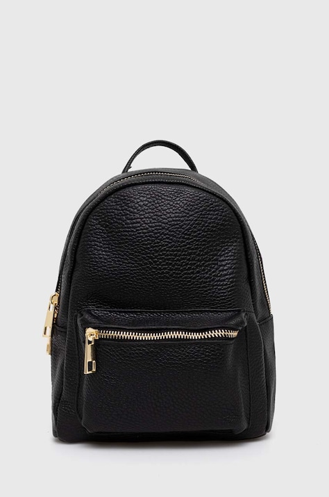 Кожена раница Answear.LAB в черно малък размер с изчистен дизайн