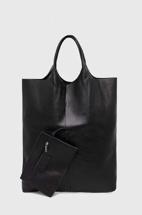 Usnjena torbica Answear Lab črna barva