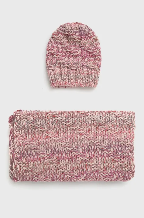 Answear Lab czapka i szalik z wełną kolor różowy