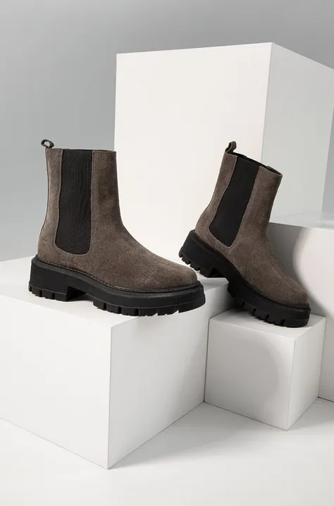 Semišové topánky chelsea Answear Lab dámske, šedá farba, na platforme,