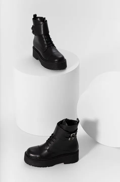 Kožené členkové topánky Answear Lab dámske, čierna farba, na platforme,