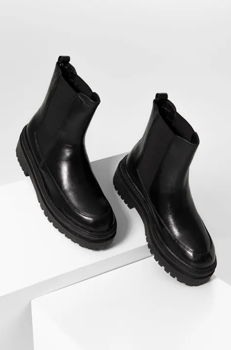 Kožené topánkyChelsea Answear Lab dámske, čierna farba, na platforme,
