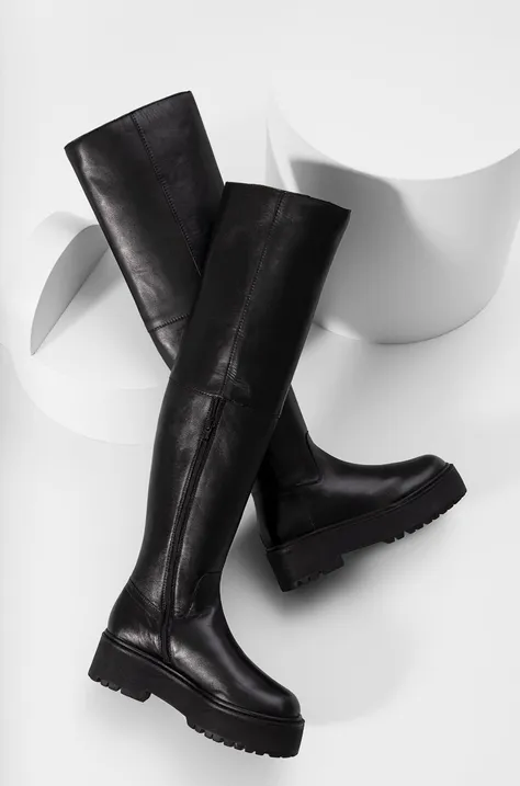 Usnjeni elegantni škornji Answear Lab ženski, črna barva,