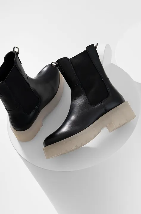 Δερμάτινες μπότες τσέλσι Answear Lab γυναικεία, χρώμα: μαύρο,