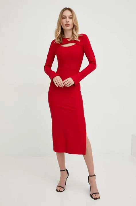 Šaty Answear Lab červená farba, midi, priliehavá