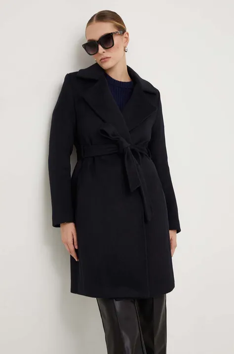 Вълнено палто Answear Lab в тъмносиньо преходен модел с двуредно закопчаване