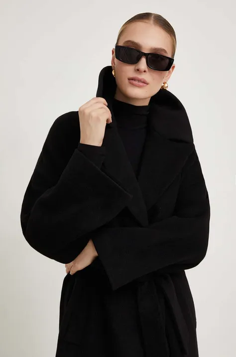 Vlnený kabát Answear Lab čierna farba, prechodný, oversize
