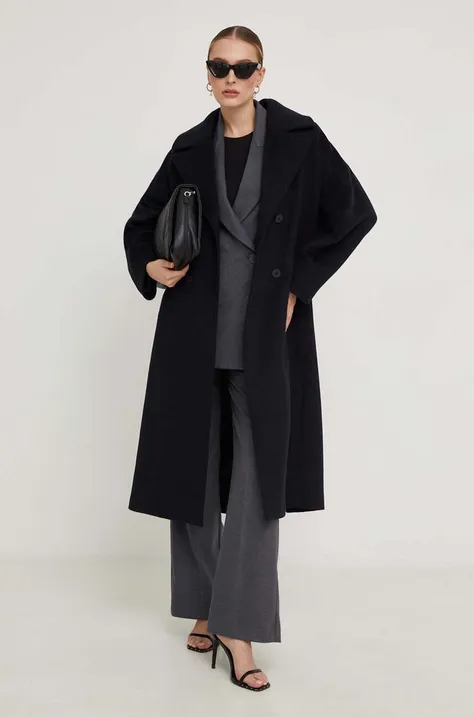 Vlnený kabát Answear Lab tmavomodrá farba, prechodný, oversize