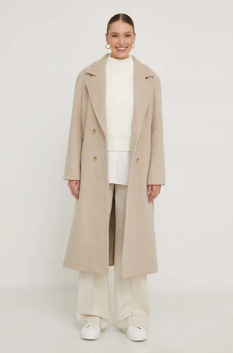 Вовняне пальто Answear Lab колір бежевий перехідне oversize