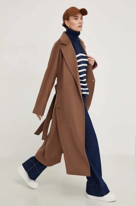 Шерстяное пальто Answear Lab цвет коричневый переходное oversize