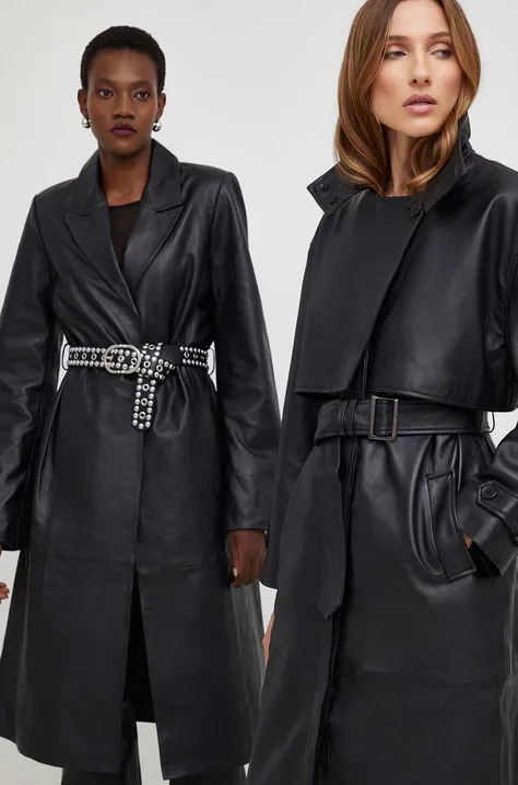 Кожаный плащ Answear Lab X Лимитированная коллекция NO SHAME женский цвет чёрный переходной без замка