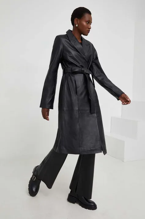 Answear Lab palton de piele X limited collection NO SHAME femei, culoarea negru, de tranzitie, desfacut