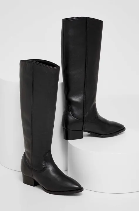 Usnjeni elegantni škornji Answear Lab X omejena kolekcija NO SHAME ženski, črna barva