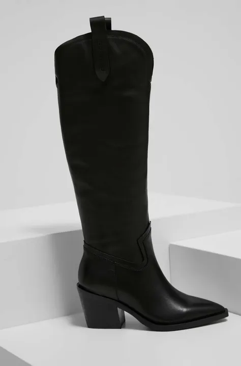 Шкіряні чоботи Answear Lab жіночі колір чорний каблук блок