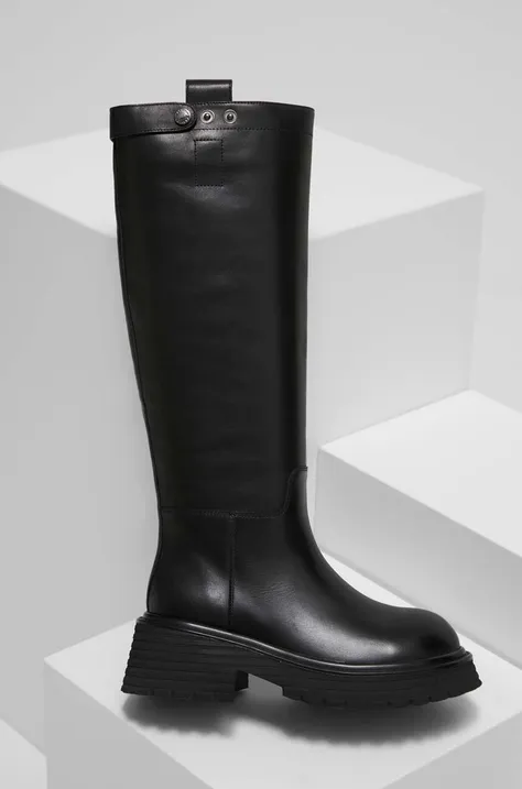 Usnjeni elegantni škornji Answear Lab ženski, črna barva