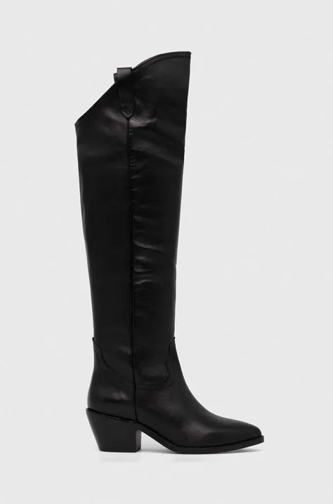 Usnjeni elegantni škornji Answear Lab ženski, črna barva
