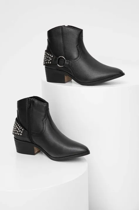 Kožené kovbojské topánky Answear Lab dámske, čierna farba, na podpätku