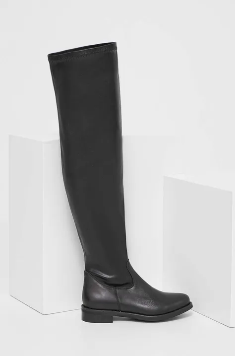 Шкіряні чоботи Answear Lab жіночі колір чорний на плоскому ходу