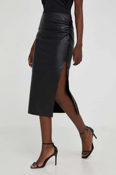 Kožená sukně Answear Lab černá barva, maxi, pouzdrová
