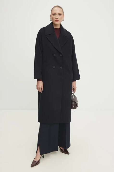 Шерстяное пальто Answear.LAB цвет синий переходной oversize