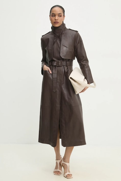 Answear.LAB bőrkabát női, barna, átmeneti