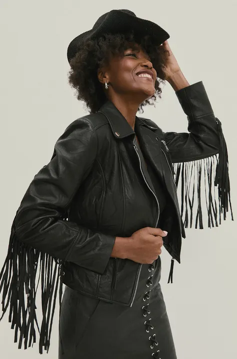 Кожаная куртка Answear Lab женская цвет чёрный переходная