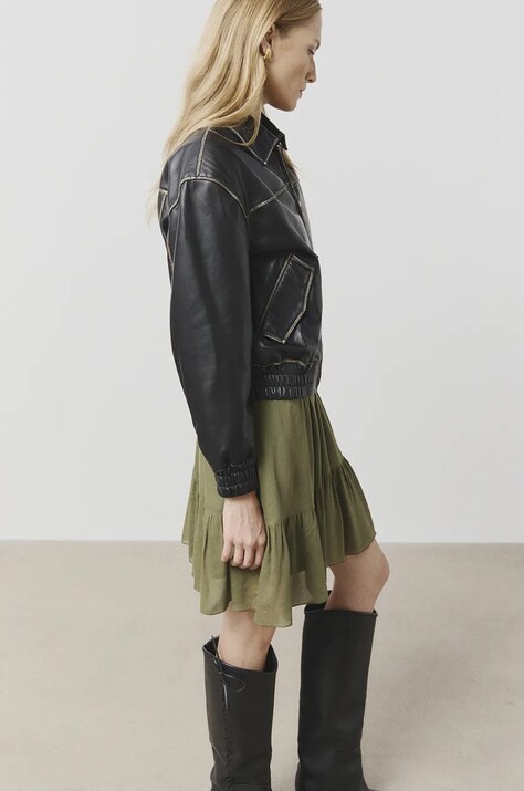 Answear Lab geaca de piele femei, culoarea negru, de tranzitie, oversize