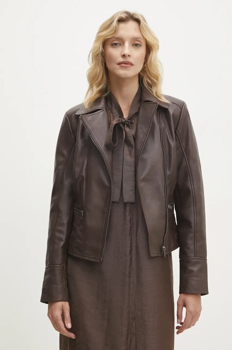 Δερμάτινo jacket Answear.LAB γυναικεία, χρώμα: καφέ