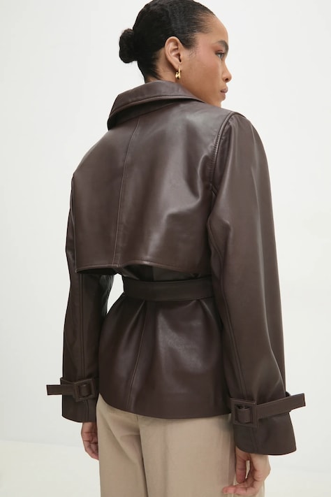 Answear Lab geaca de piele femei, culoarea maro, de tranzitie, oversize