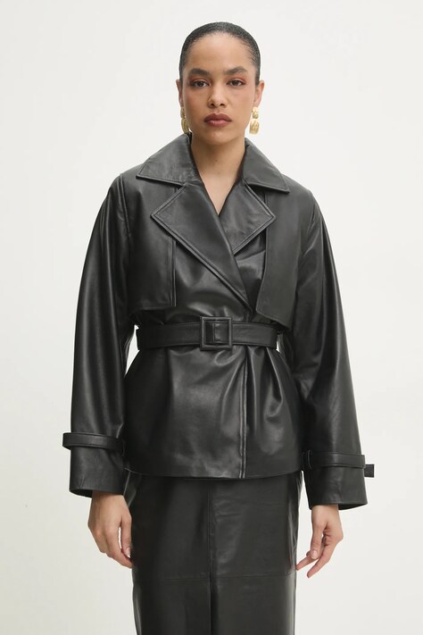 Answear Lab geaca de piele femei, culoarea negru, de tranzitie, oversize