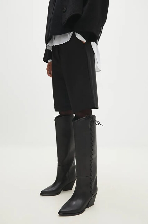 Answear Lab ghete de piele femei, culoarea negru, cu toc drept