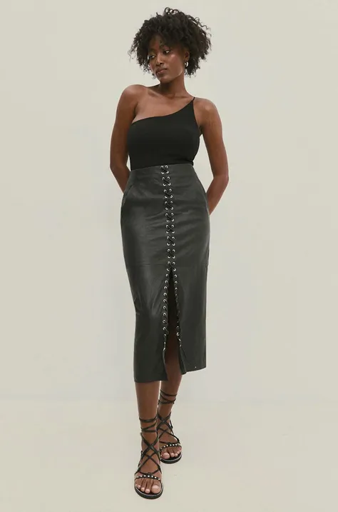 Δερμάτινη φούστα Answear Lab χρώμα: μαύρο