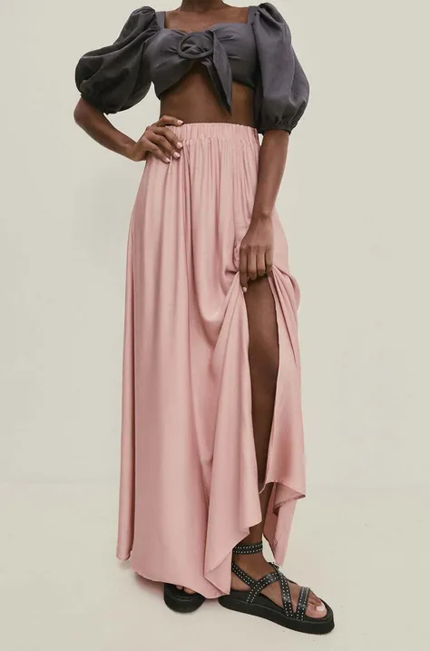 Suknja Answear Lab boja: ružičasta, maxi, širi se prema dolje