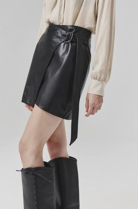 Kožená sukně Answear.LAB černá barva, mini