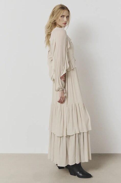 Answear.LAB sukienka kolor beżowy midi rozkloszowana