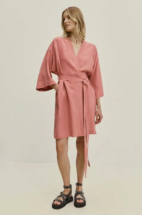 Lněné šaty Answear Lab růžová barva, mini