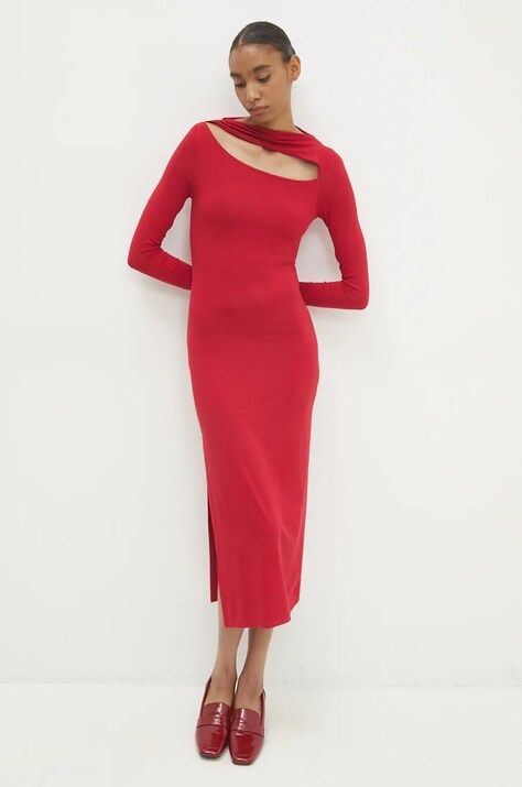 Answear Lab rochie culoarea rosu, midi, mulată