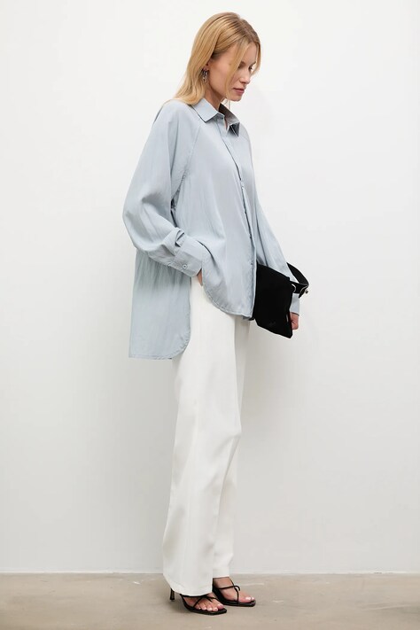 Košile Answear.LAB dámská, modrá barva, relaxed, s klasickým límcem