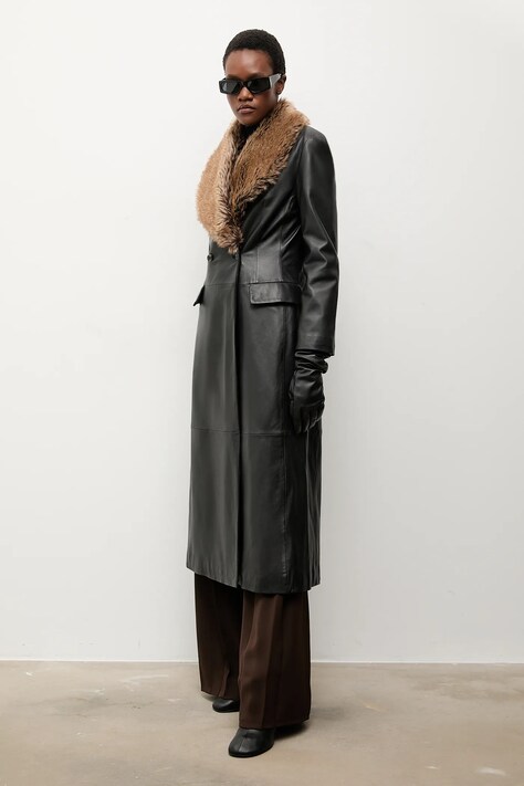 Answear.LAB płaszcz skórzany kolor czarny