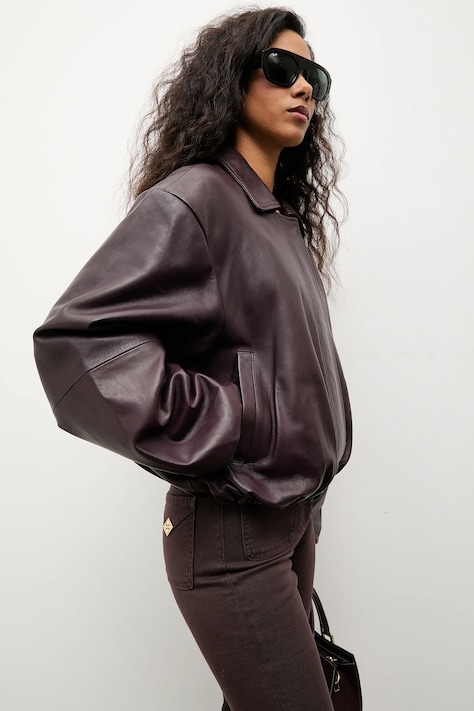 Answear.LAB geaca de piele culoarea bordo, de tranzitie, oversize