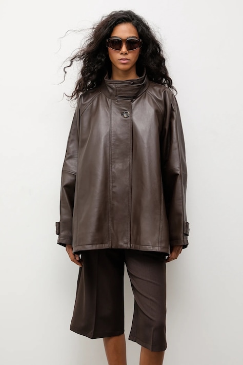 Answear.LAB kurtka skórzana kolor brązowy