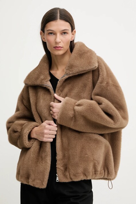 Answear.LAB kurtka kolor beżowy przejściowa oversize