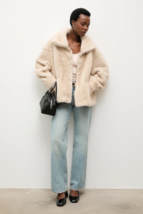 Answear.LAB geaca culoarea bej, de tranzitie, oversize