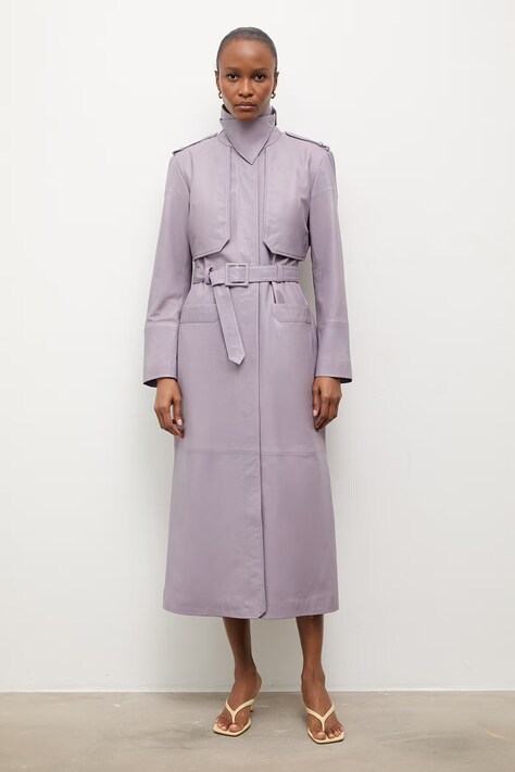 Answear.LAB trencz damski skórzany z kolekcji Unscripted fioletowy