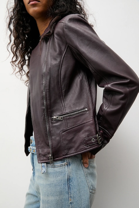 Answear.LAB geaca ramones de piele culoarea bordo, de tranzitie