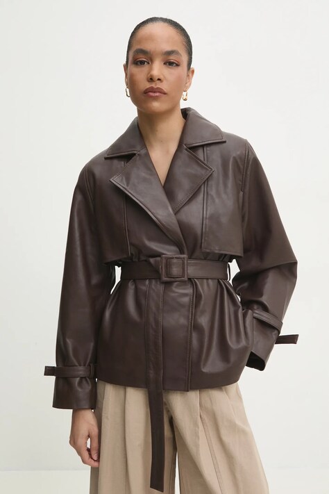 Кожаная куртка Answear.LAB цвет коричневый демисезонная