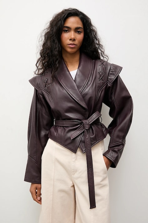 Answear.LAB geaca de piele culoarea bordo, de tranzitie, oversize