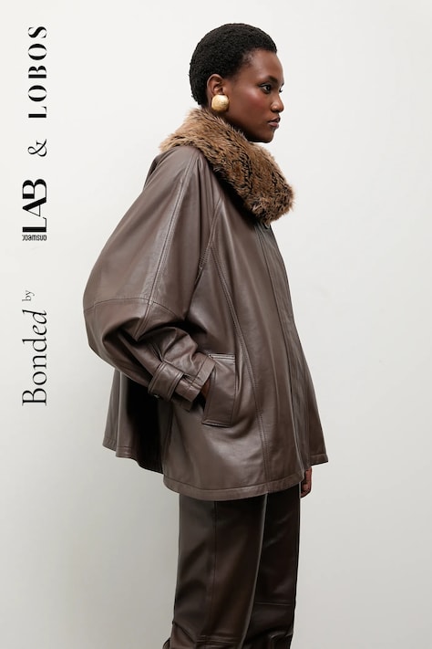 Kožená bunda Answear.LAB hnedá farba, prechodná, oversize