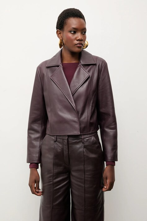 Answear.LAB ramoneska skórzana kolor bordowy przejściowa